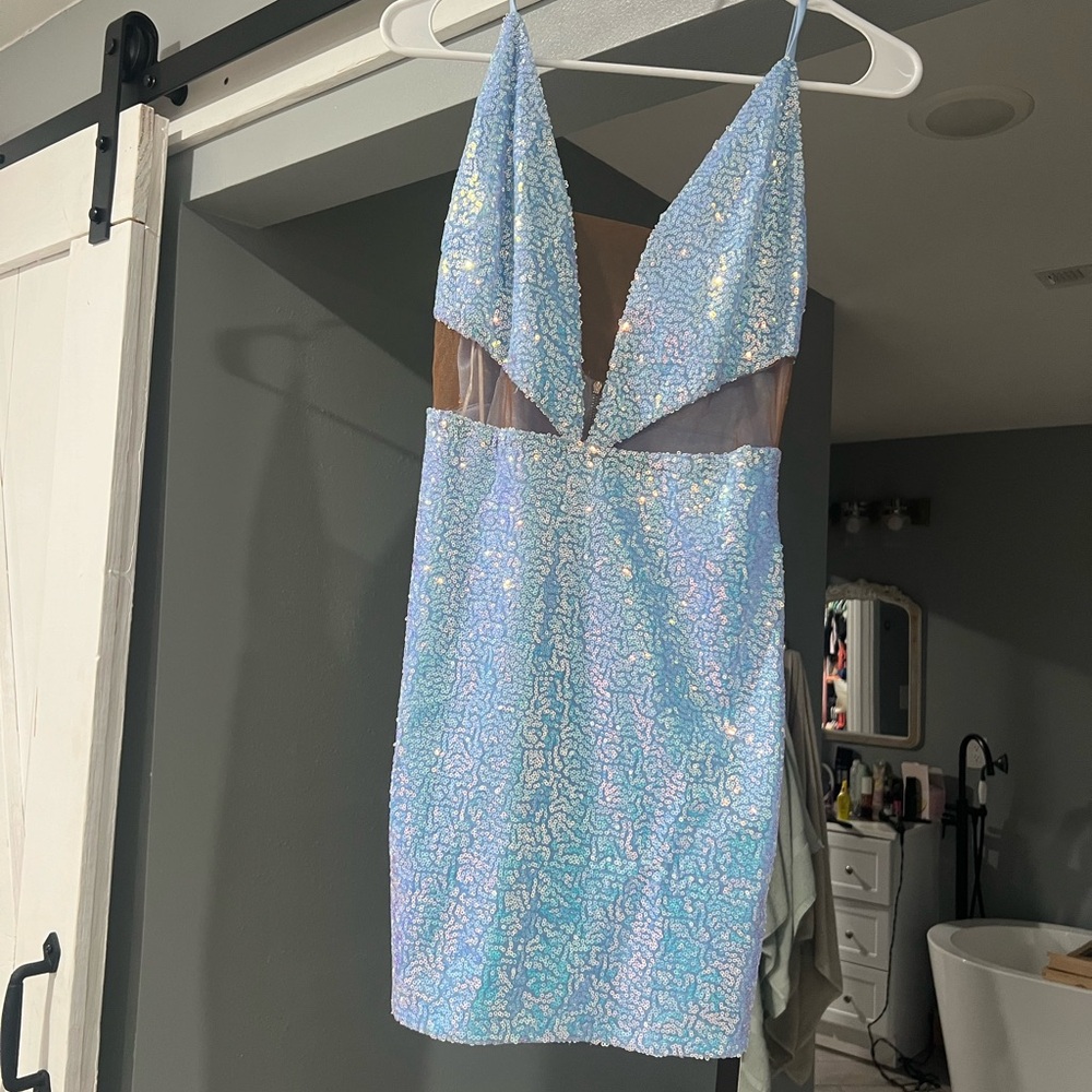 Blue Sequin Mini Dress